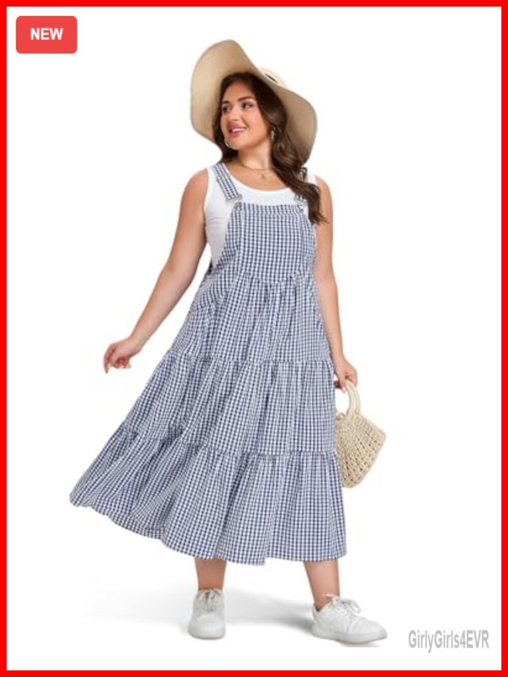 Plus Size Plaid Overall Dress with Pockets A-Line Maxi